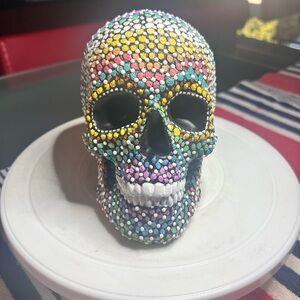 Hand Painted and Beaded-Multi-Colored Day of the Dead Skull Decor